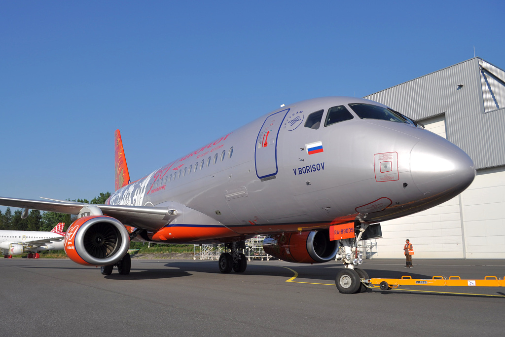 Sukhoi Superjet 100 RA-89009, Aeroflot, First view of new livery celebrating 90th Anniversary of the Russian Airlines, Ostrava, 09.07.2013